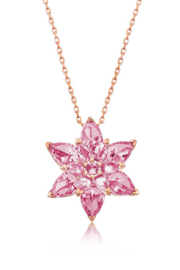 Gümüş Rose Pembe Lotus Çiçeği Kolye