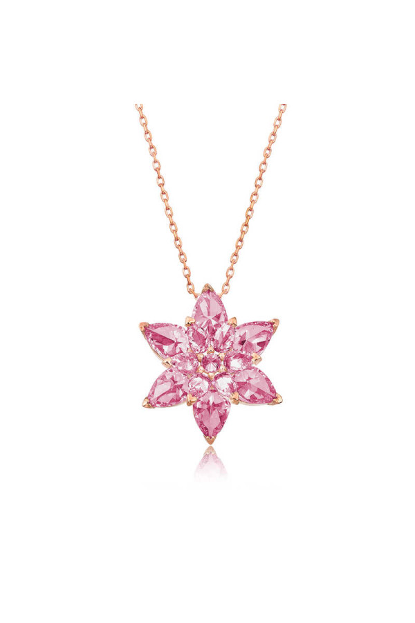 Gümüş Rose Pembe Lotus Çiçeği Kolye