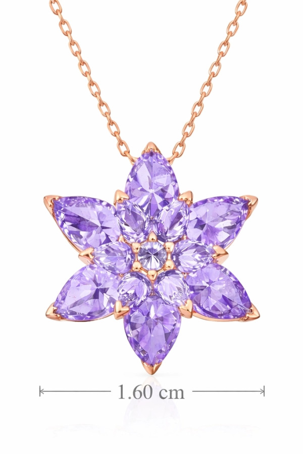 Gümüş Rose Lila Lotus Çiçeği Kolye