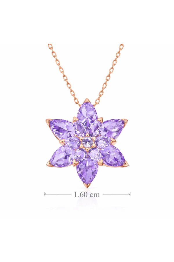 Gümüş Rose Lila Lotus Çiçeği Kolye