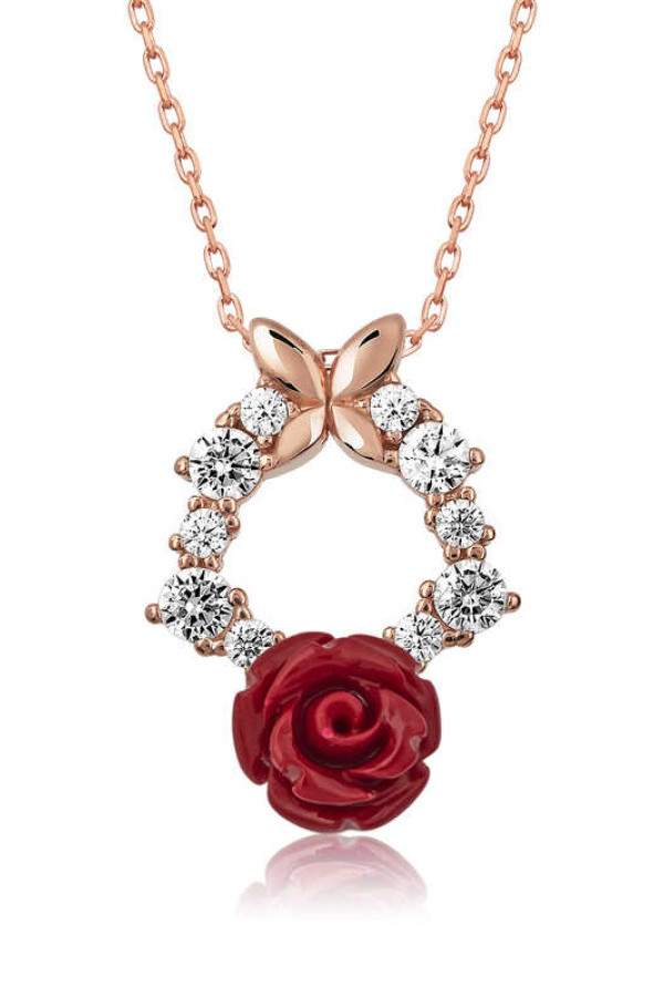 ​​Gümüş Rose Kırmızı Gül Kolye