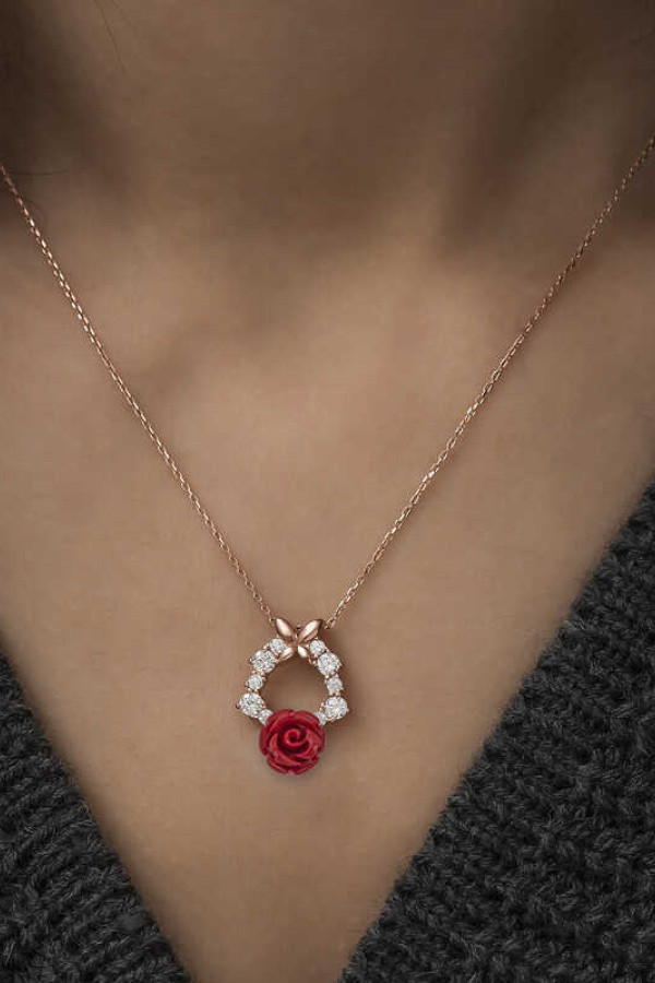 ​​Gümüş Rose Kırmızı Gül Kolye