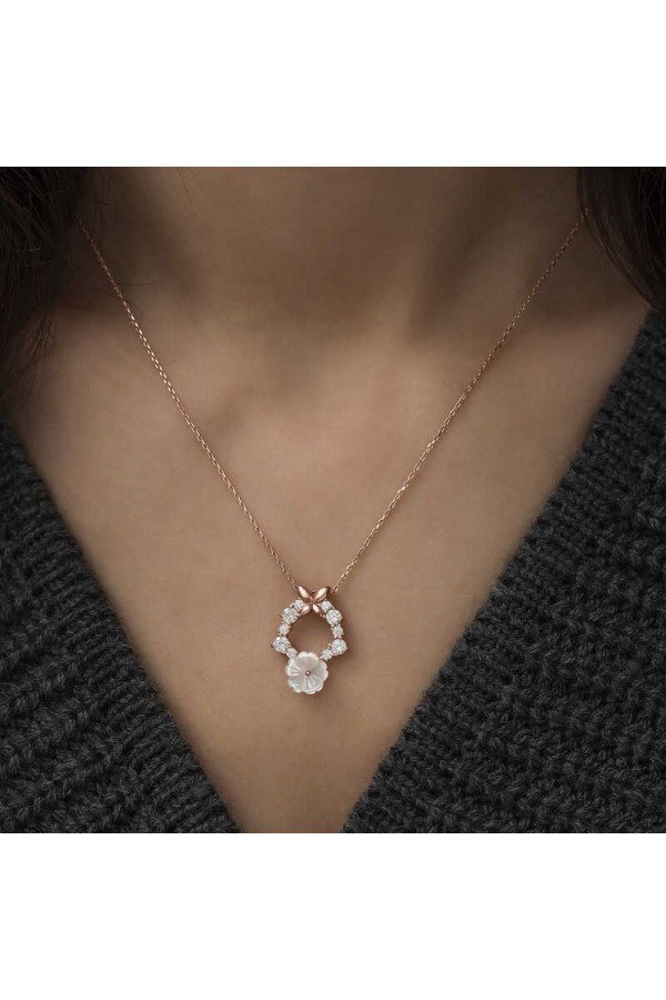 Gümüş Rose Bahar Çiçeği Kolye