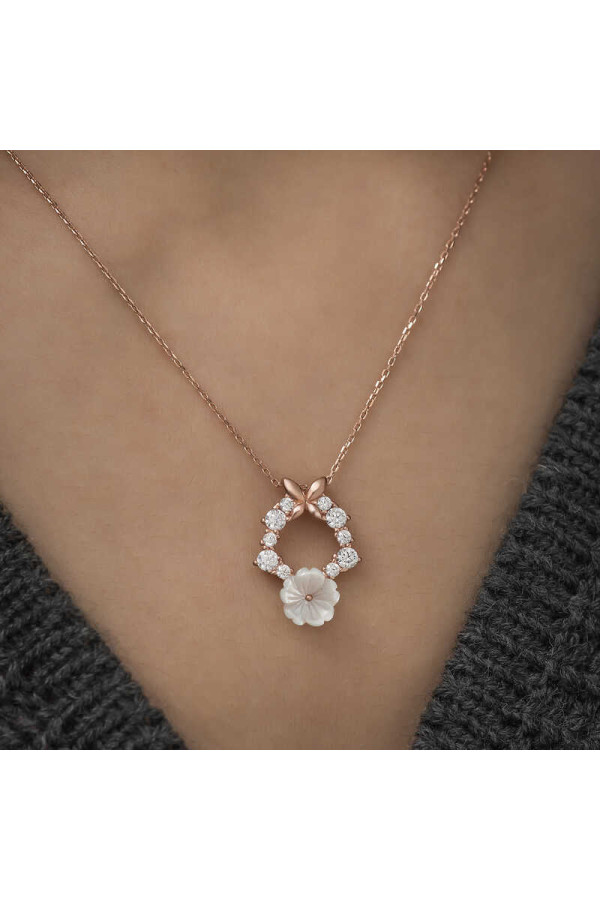 Gümüş Rose Bahar Çiçeği Kolye