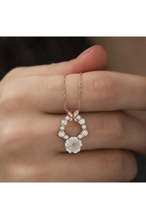 Gümüş Rose Bahar Çiçeği Kolye