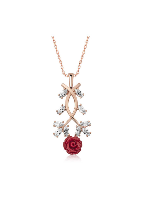 ​Gümüş Rose Kırmızı Gül Kolye
