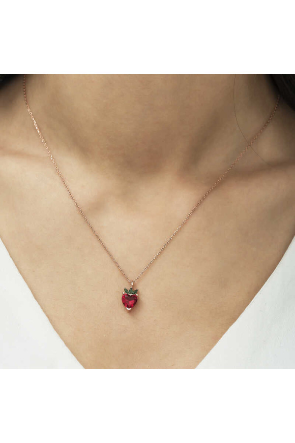 ​Gümüş Rose Çilek Figür Meyve Kolye