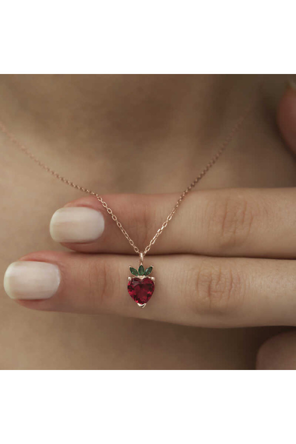 ​Gümüş Rose Çilek Figür Meyve Kolye
