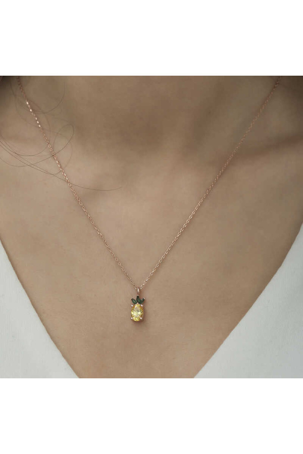 ​Gümüş Rose Ananas Figür Meyve Kolye