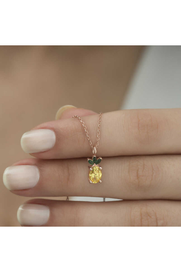 ​Gümüş Rose Ananas Figür Meyve Kolye