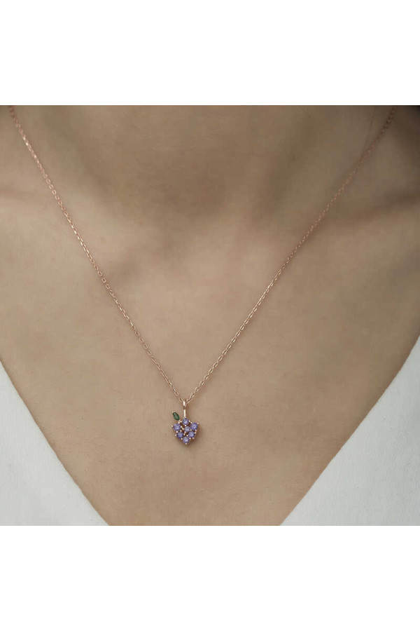 Gümüş Rose Üzüm Figürlü Meyve Kolye