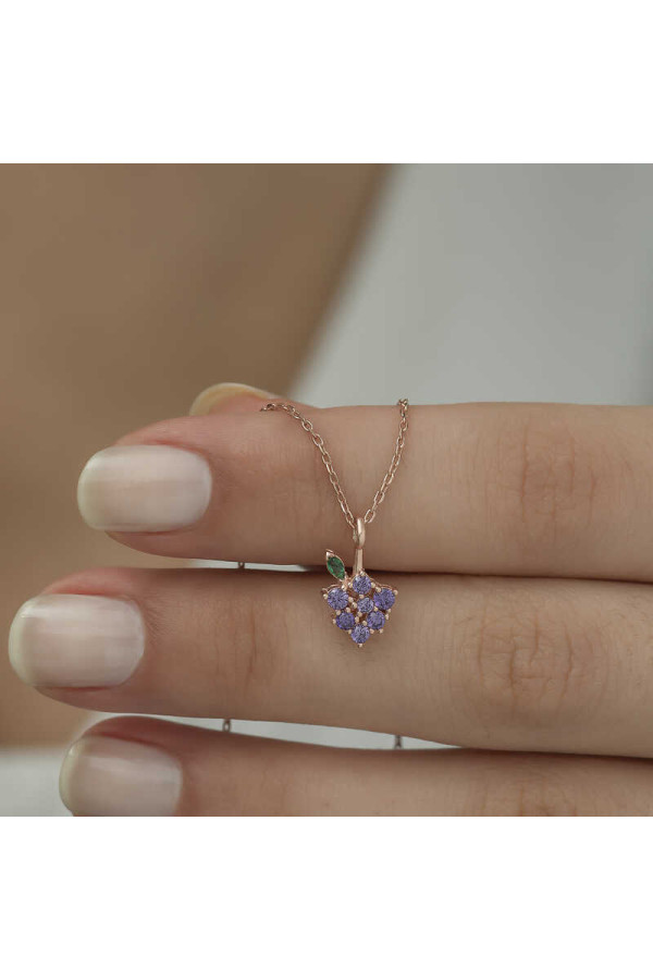 Gümüş Rose Üzüm Figürlü Meyve Kolye