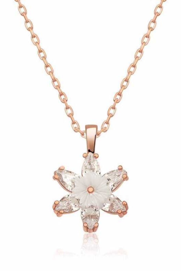 Gümüş Rose Beyaz Lotus Çiçeği Kolye