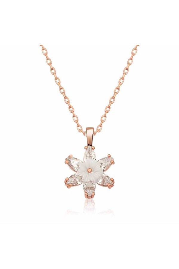 Gümüş Rose Beyaz Lotus Çiçeği Kolye