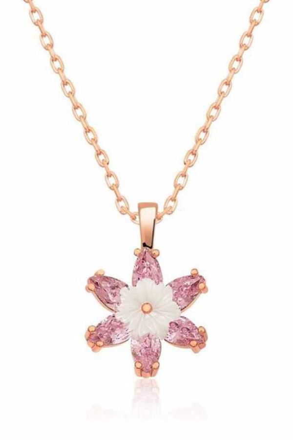 Gümüş Rose Pembe Lotus Çiçeği Kolye