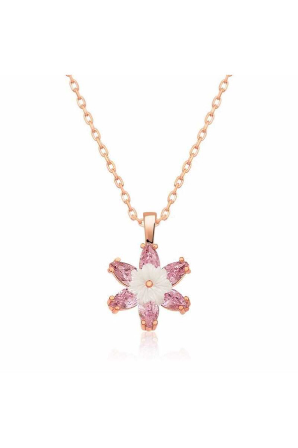 Gümüş Rose Pembe Lotus Çiçeği Kolye