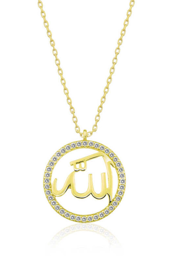 Gümüş Gold Arapça Allah Yazılı Bayan Kolye