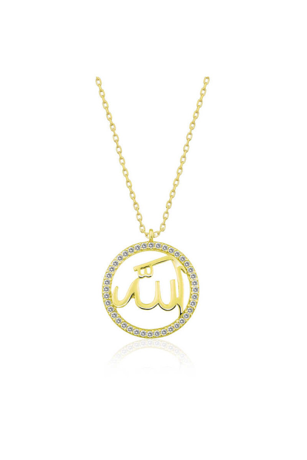 Gümüş Gold Arapça Allah Yazılı Bayan Kolye