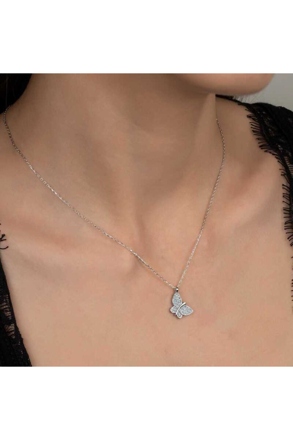 Swarovski Taşlı Gümüş Kelebek Bayan Kolye