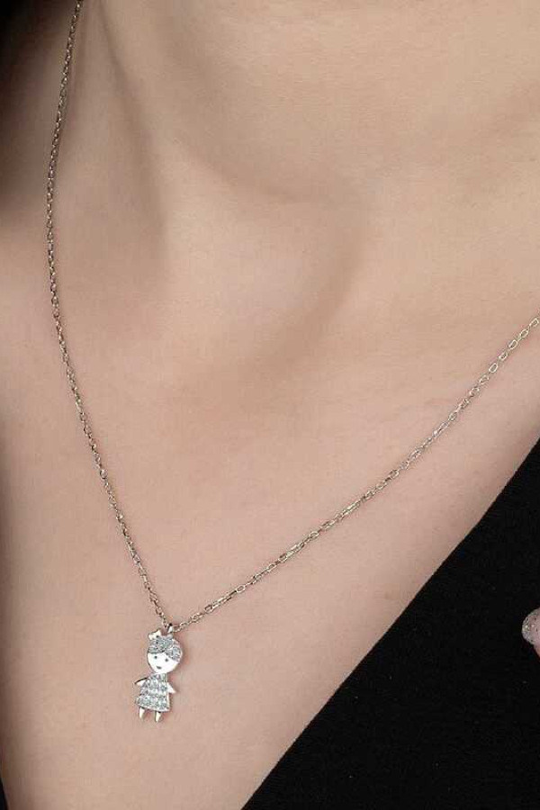 Swarovski Taşlı Gümüş Çocuk Bayan Kolye