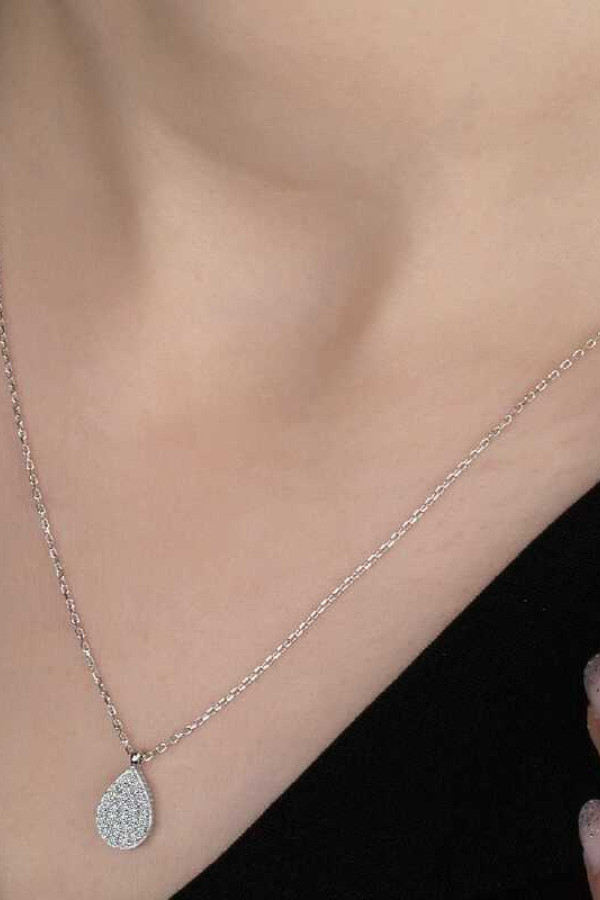 Swarovski Taşlı Gümüş Damla Bayan Kolye