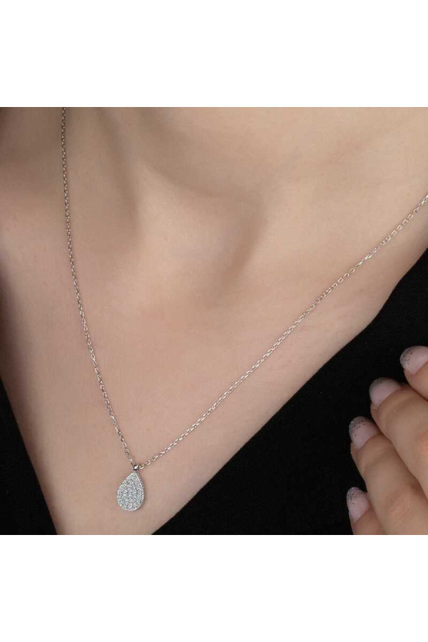 Swarovski Taşlı Gümüş Damla Bayan Kolye