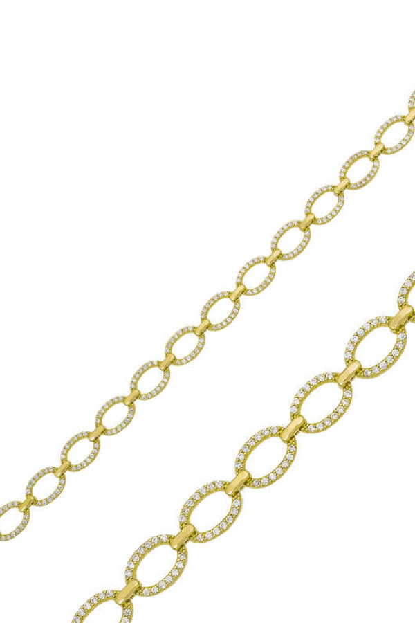 Gümüş Gold Oval Taşlı Bayan Bileklik