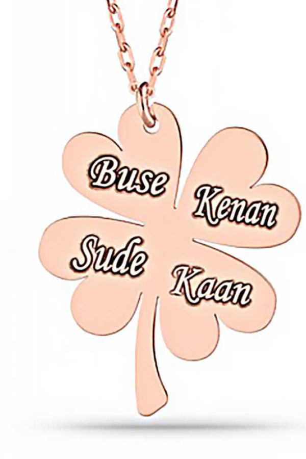 Gümüş Rose Dört Yaprak İsimli Yonca Bayan kolye