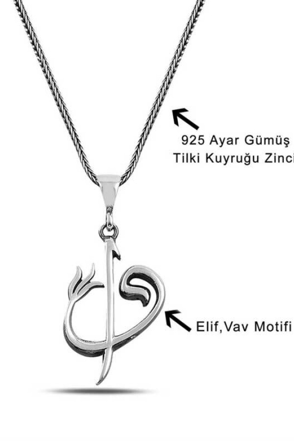 ​Gümüş Elif Vav Yazılı Kolye