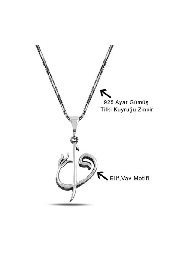 ​Gümüş Elif Vav Yazılı Kolye