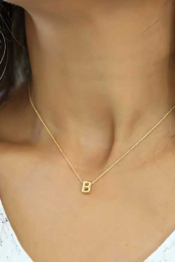 Gümüş Gold 3 Boyutlu B Harf Bayan Kolye
