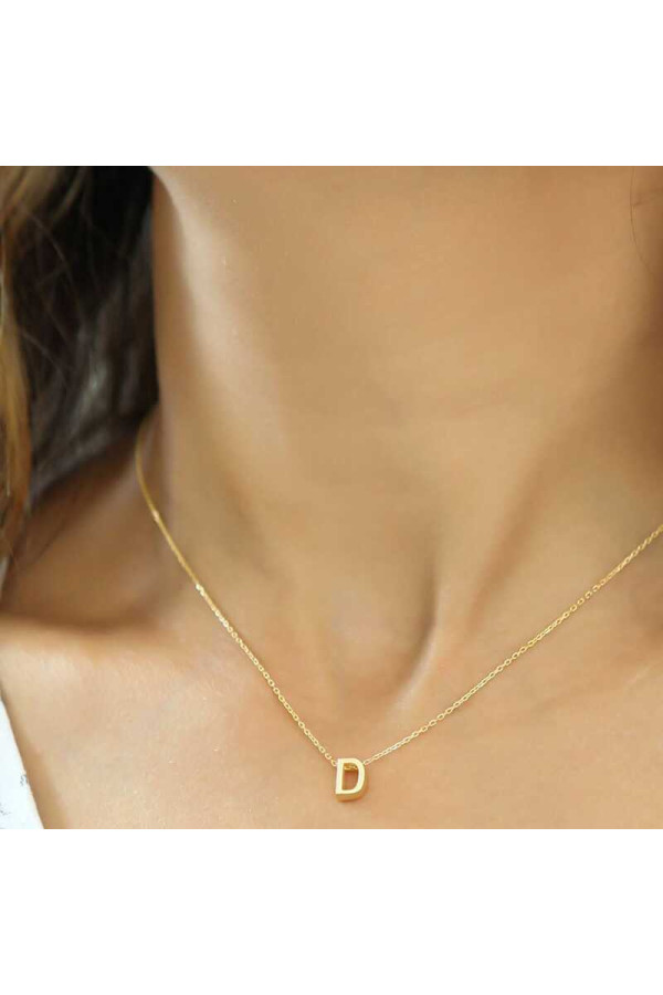 Gümüş Gold 3 Boyutlu D Harf Bayan Kolye