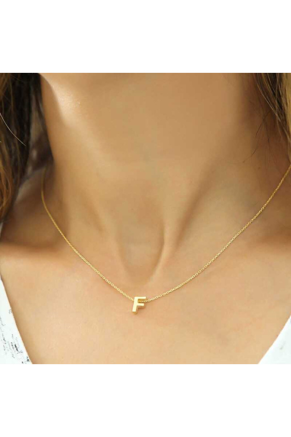 Gümüş Gold 3 Boyutlu F Harf Bayan Kolye