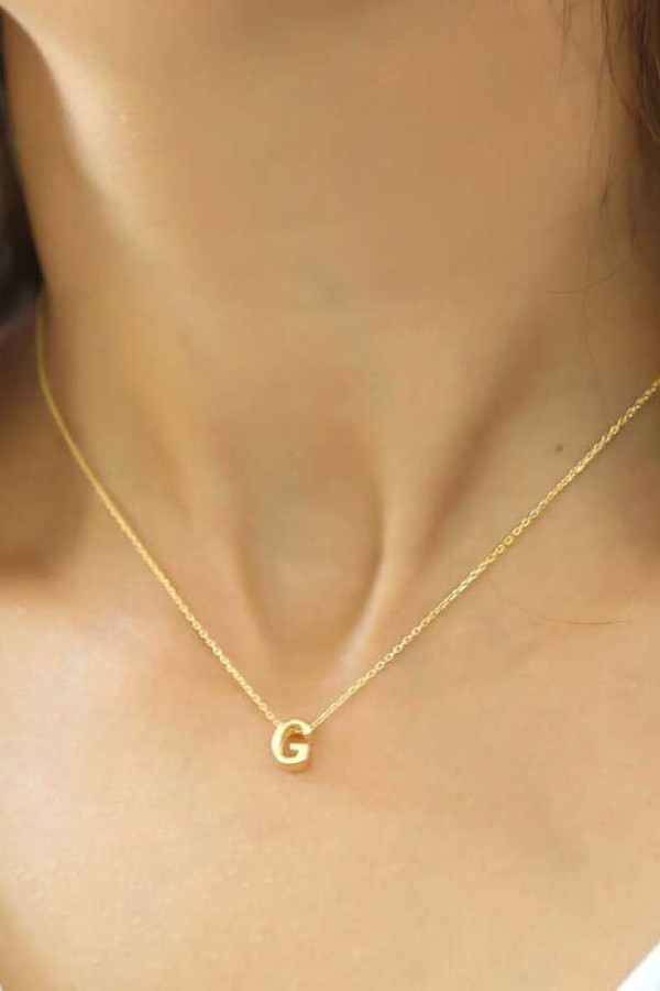 Gümüş Gold 3 Boyutlu G Harf Bayan Kolye