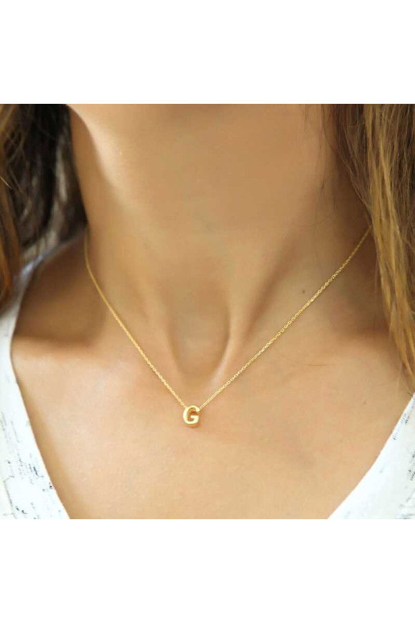 Gümüş Gold 3 Boyutlu G Harf Bayan Kolye