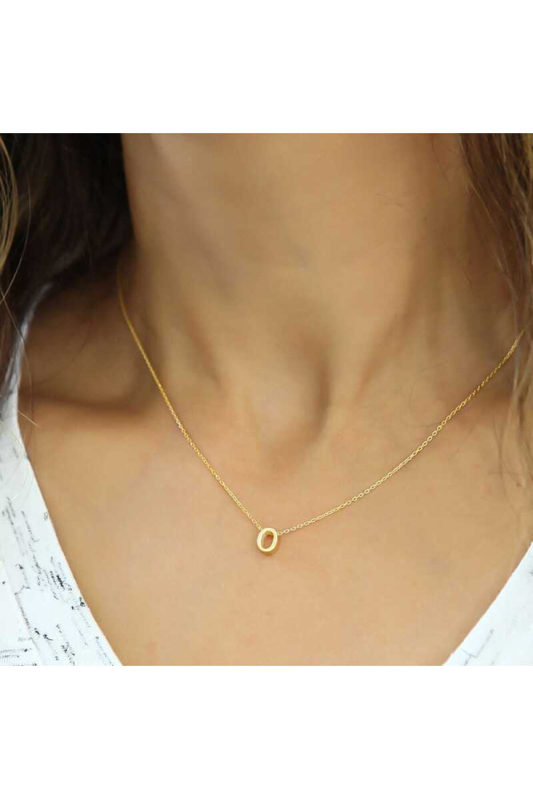 Gümüş Gold 3 Boyutlu Harf O Bayan Kolye