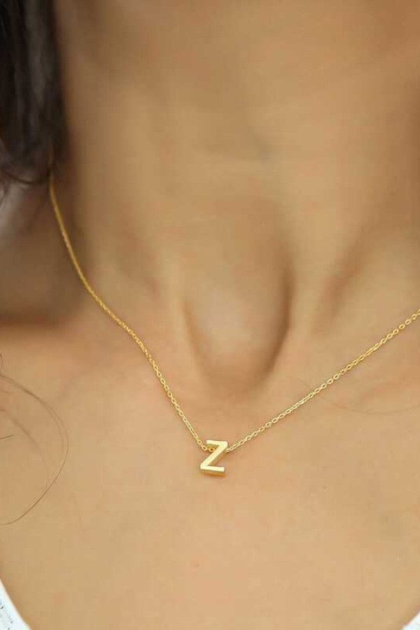 Gümüş 3 Boyutlu Z Harf Gold Bayan Kolye