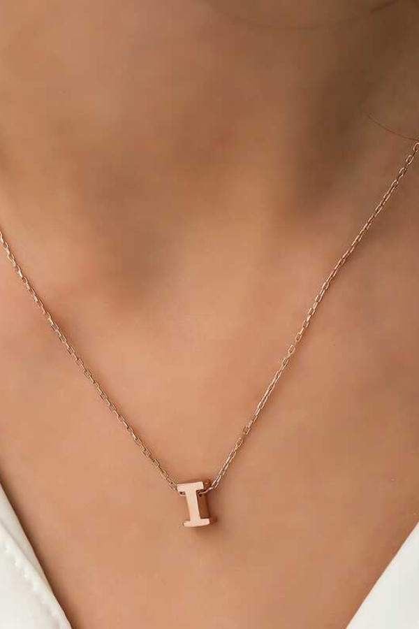 Gümüş Rose 3 Boyutlu I Harf Bayan Kolye