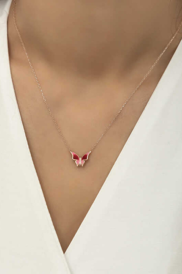 Gümüş Rose Minimal Kelebek Bayan Kolye