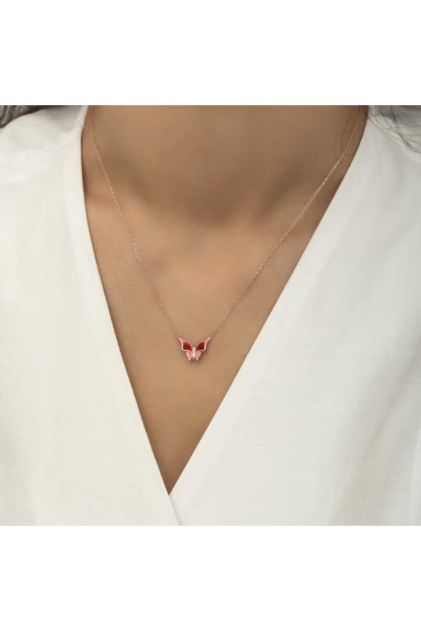 Gümüş Rose Minimal Kelebek Bayan Kolye