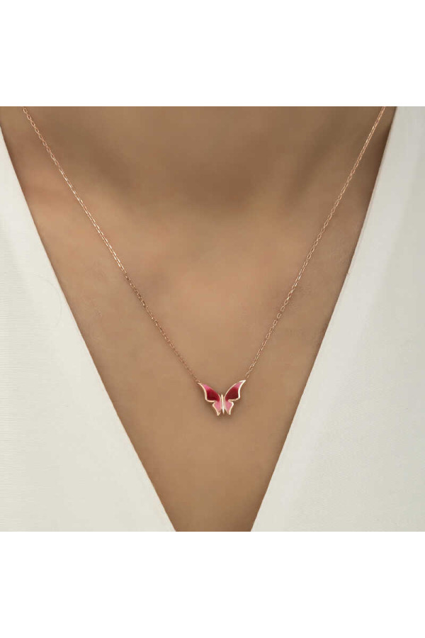 Gümüş Rose Minimal Kelebek Bayan Kolye