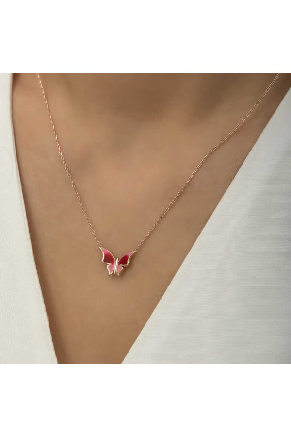 Gümüş Rose Minimal Kelebek Bayan Kolye