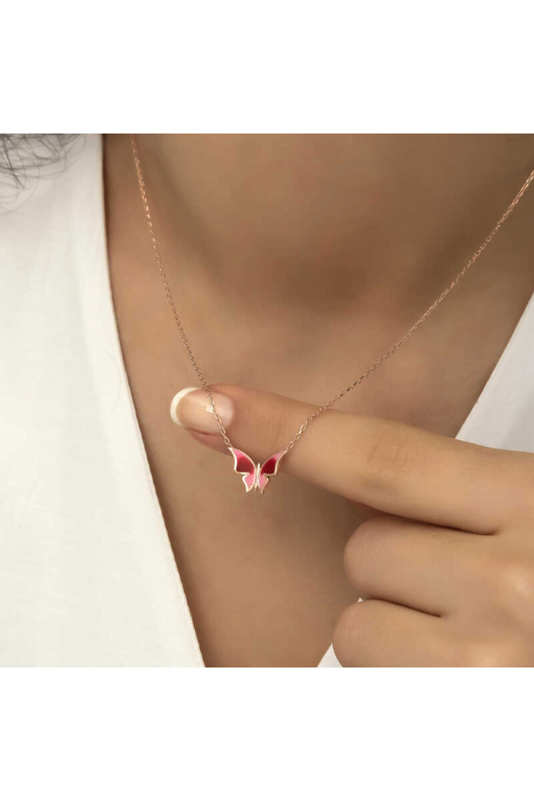 Gümüş Rose Minimal Kelebek Bayan Kolye