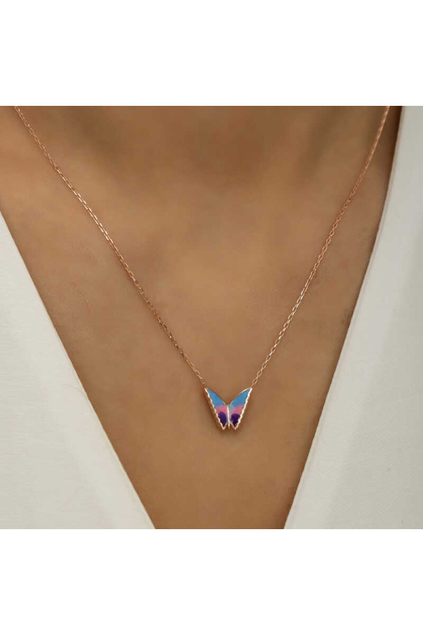 Gümüş Rose Minimal Kelebek Bayan Kolye