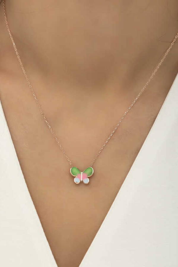Gümüş Rose Minimal Kelebek Bayan Kolye
