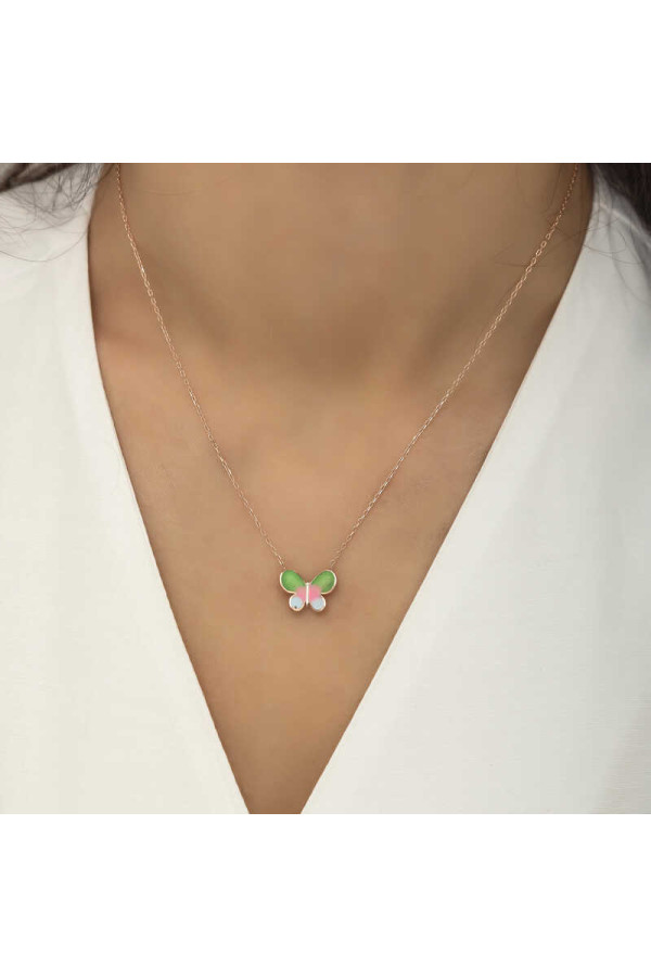 Gümüş Rose Minimal Kelebek Bayan Kolye