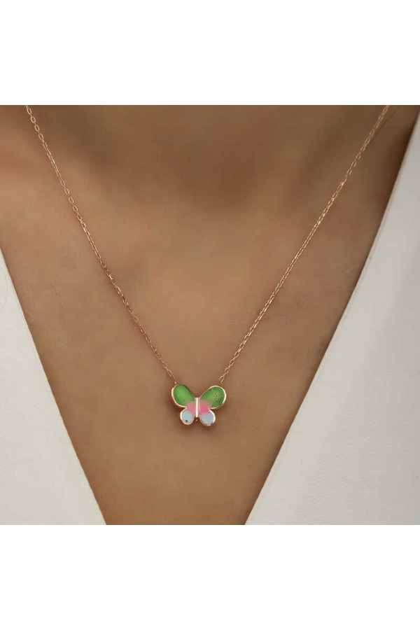 Gümüş Rose Minimal Kelebek Bayan Kolye