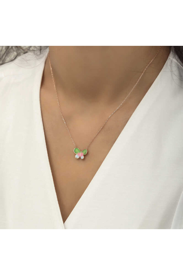 Gümüş Rose Minimal Kelebek Bayan Kolye