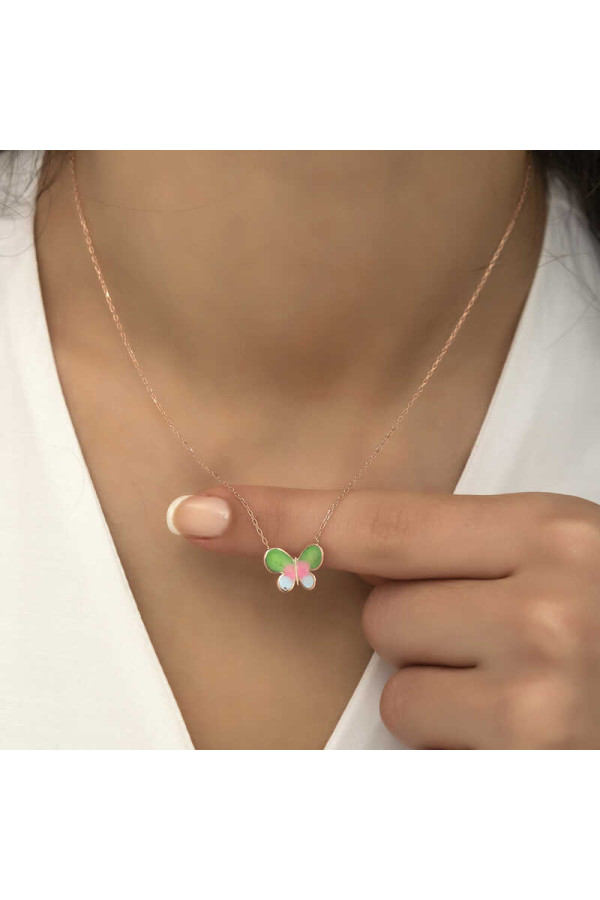 Gümüş Rose Minimal Kelebek Bayan Kolye