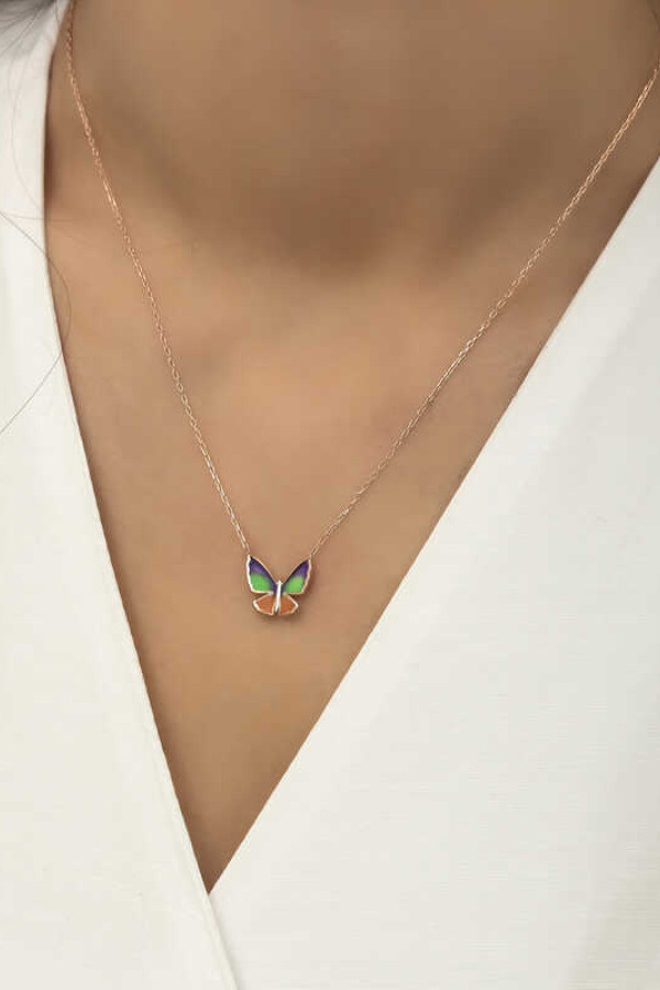 Gümüş Rose Minimal Kelebek Bayan Kolye